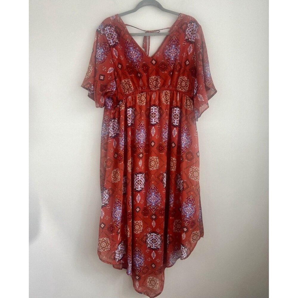 Maurices Flowy Sheer Lined Sienna Medallion Midi Dress ~ Plus Size 1X ~ NEW NWT